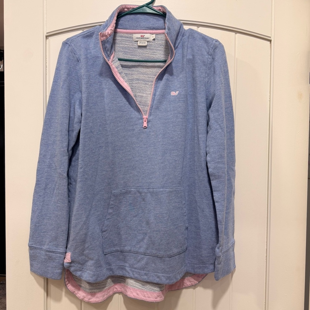 Vineyard Vines Light Blue Half-Zip Pullover with Pink Trim